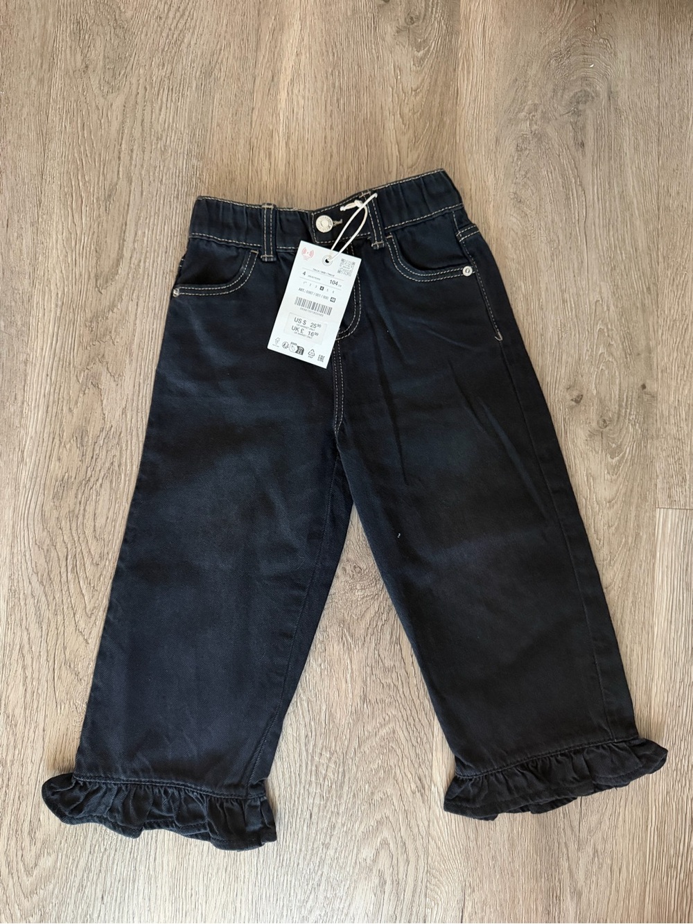 Zara Girls Black Ruffle-Hem Pull-On Jeans